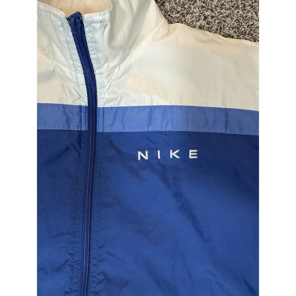 Vintage Nike Big Swoosh‎ WindBreaker Jacket Blue White Women's Large 12-14